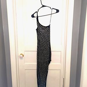 Banjul one shoulder rhinestone sheer dress